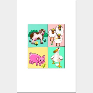 Farm animals - Old Macdonald had a farm squares..and on that farm he had a dog, cow, duck, sheep Posters and Art